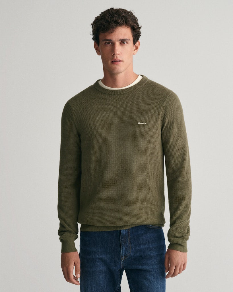 Gant miesten neulepusero Cotton Pique C-Neck, tummanvihreä