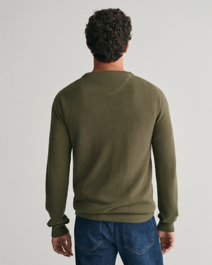 Gant miesten neulepusero Cotton Pique C-Neck, tummanvihreä