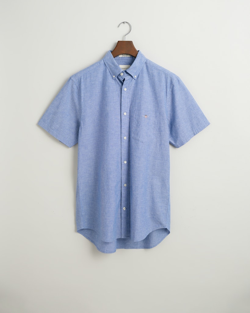 Gant miesten kauluspaita K Reg Cotton Linen SS Shirt, sininen
