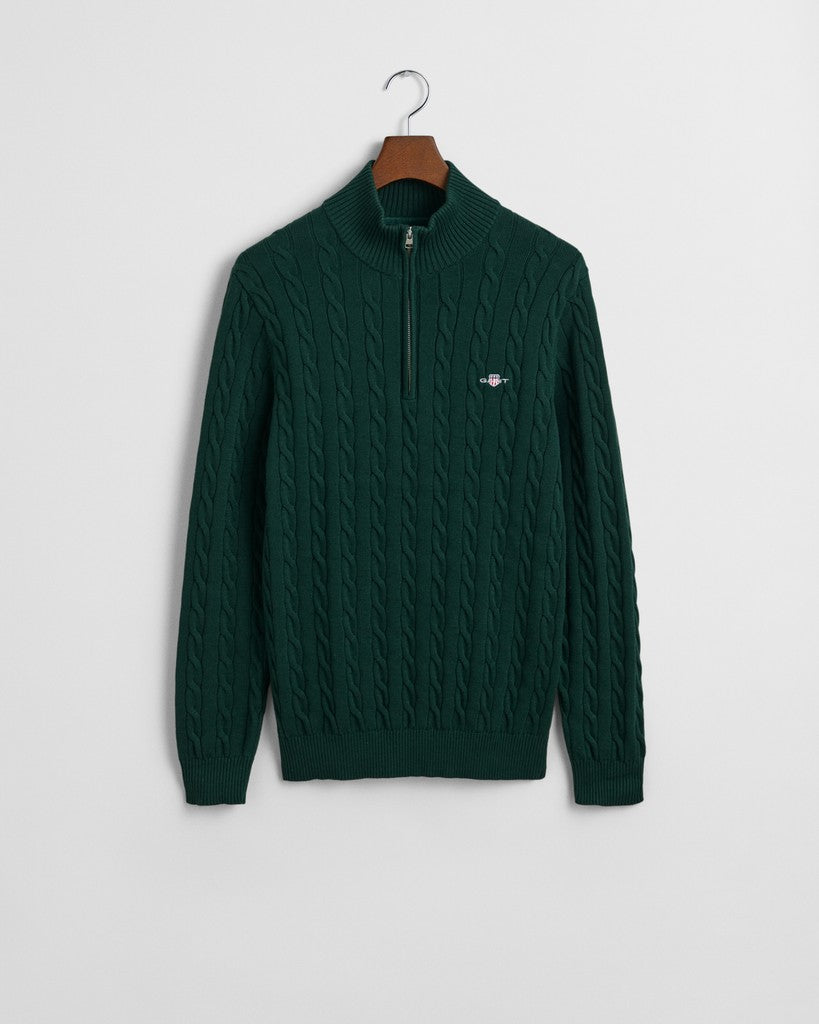 Gant miesten neulepusero Cotton Cable Knit Half-Zip Sweater, Tartan Green