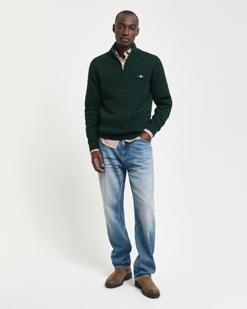 Gant miesten neulepusero Cotton Cable Knit Half-Zip Sweater, Tartan Green