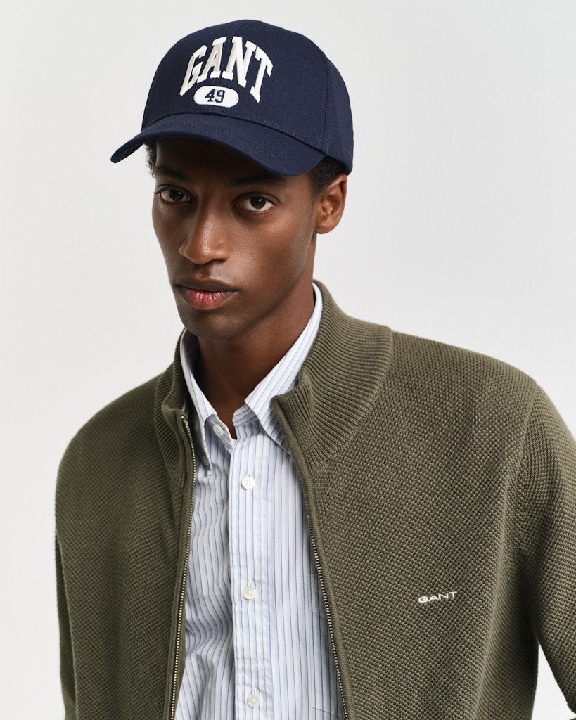 Gant miesten neuletakki K Cotton Pique Zip Cardigan, khaki