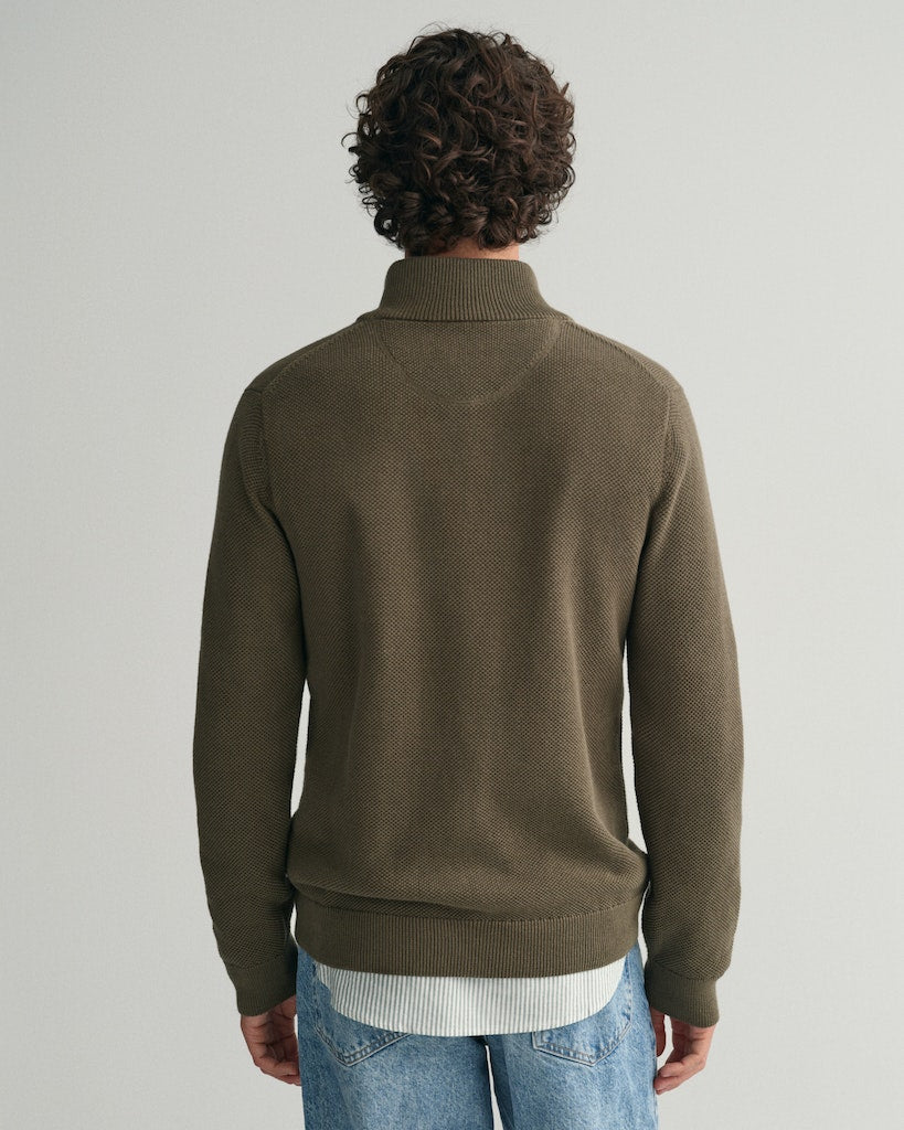 Gant miesten neuletakki K Cotton Pique Zip Cardigan, khaki
