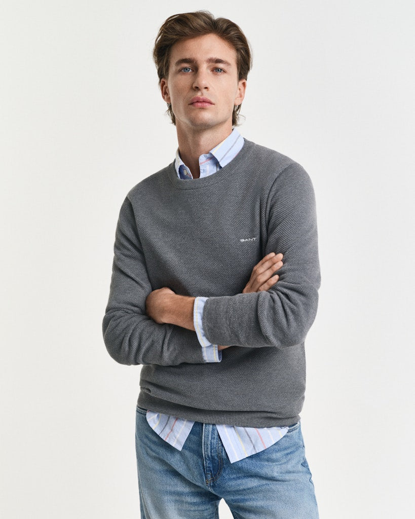 Gant miesten neulepusero, K COTTON PIQUE C-NECK TUMMANHARMAA