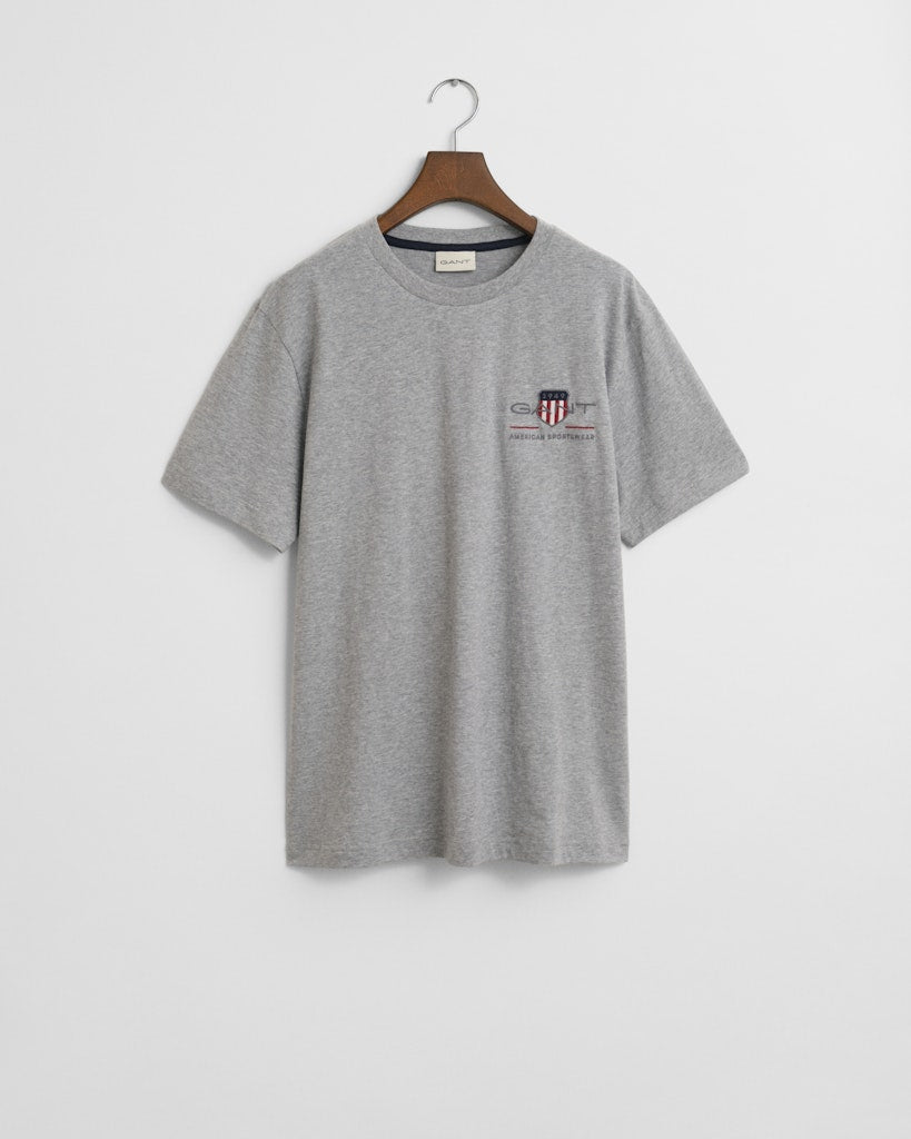 Gant miesten t-paita K Reg Archive Shield EMB SS T-Shirt, vaaleanharmaa melee