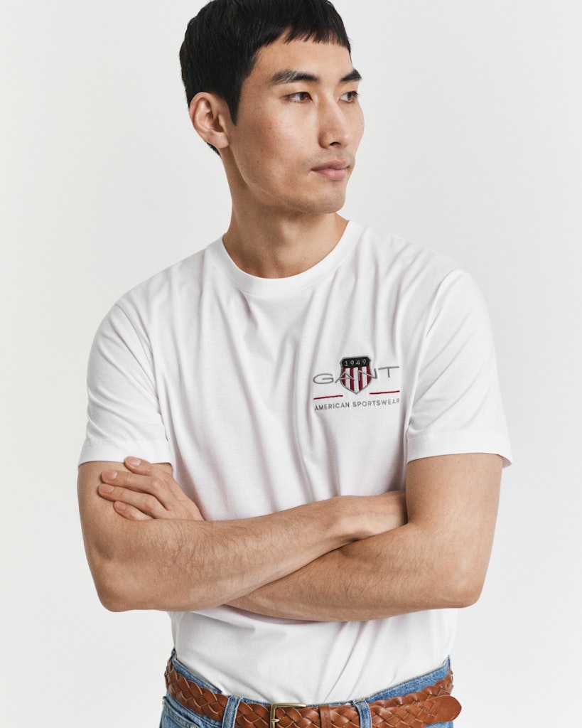 Gant miesten t-paita K Reg Archive Shield EMB SS T-Shirt, valkoinen