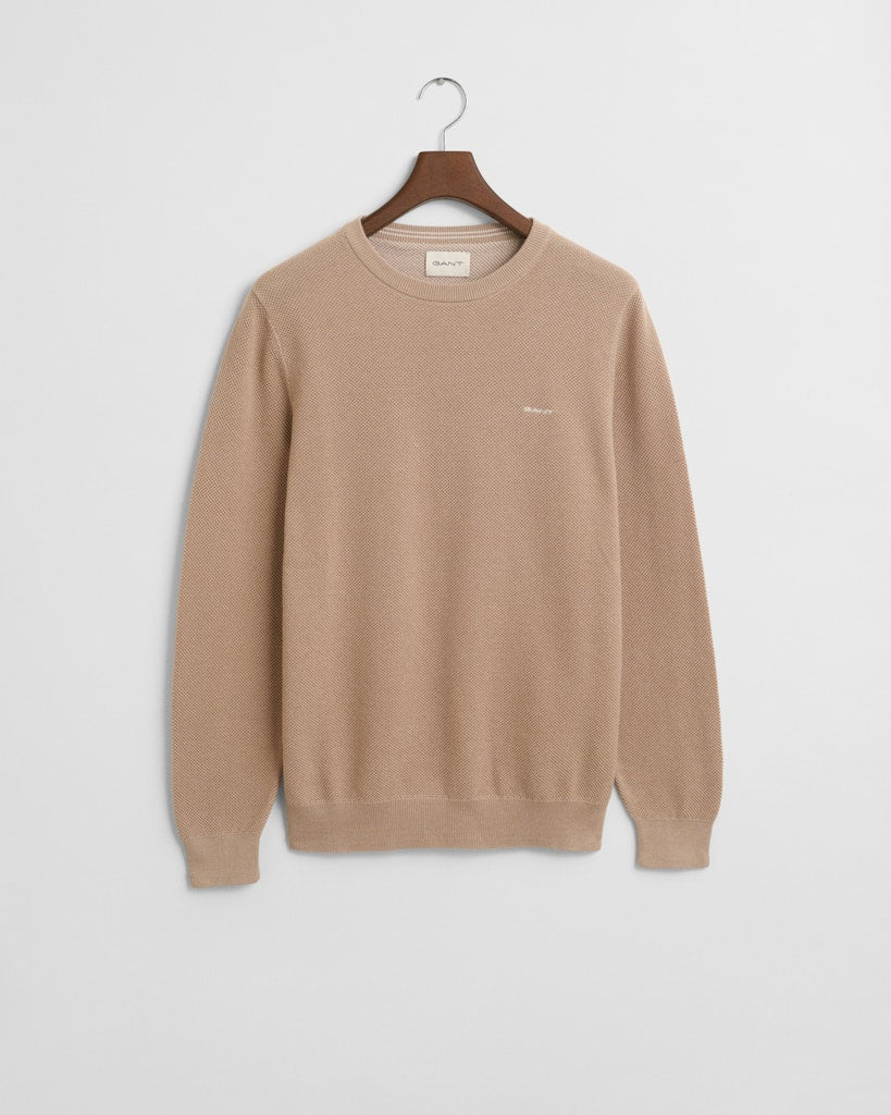 Gant miesten neulepusero K Cotton Pique C-Neck, ruskeanharmaa