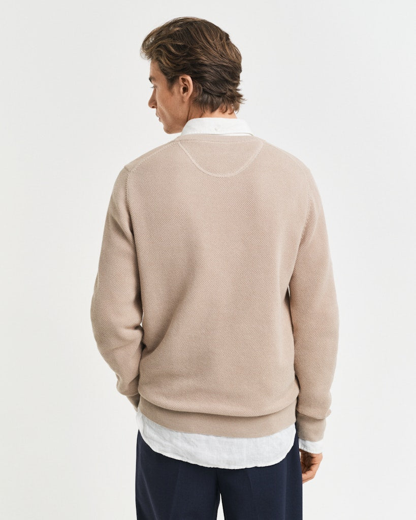Gant miesten neulepusero K Cotton Pique C-Neck, ruskeanharmaa