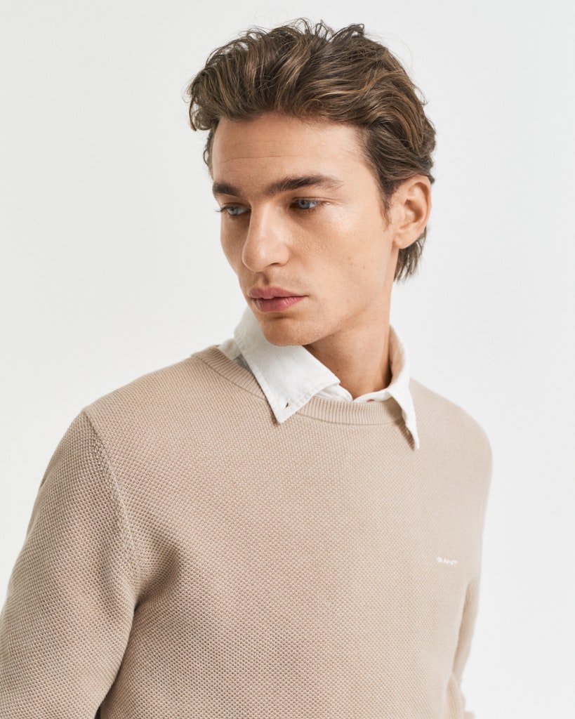 Gant miesten neulepusero K Cotton Pique C-Neck, ruskeanharmaa