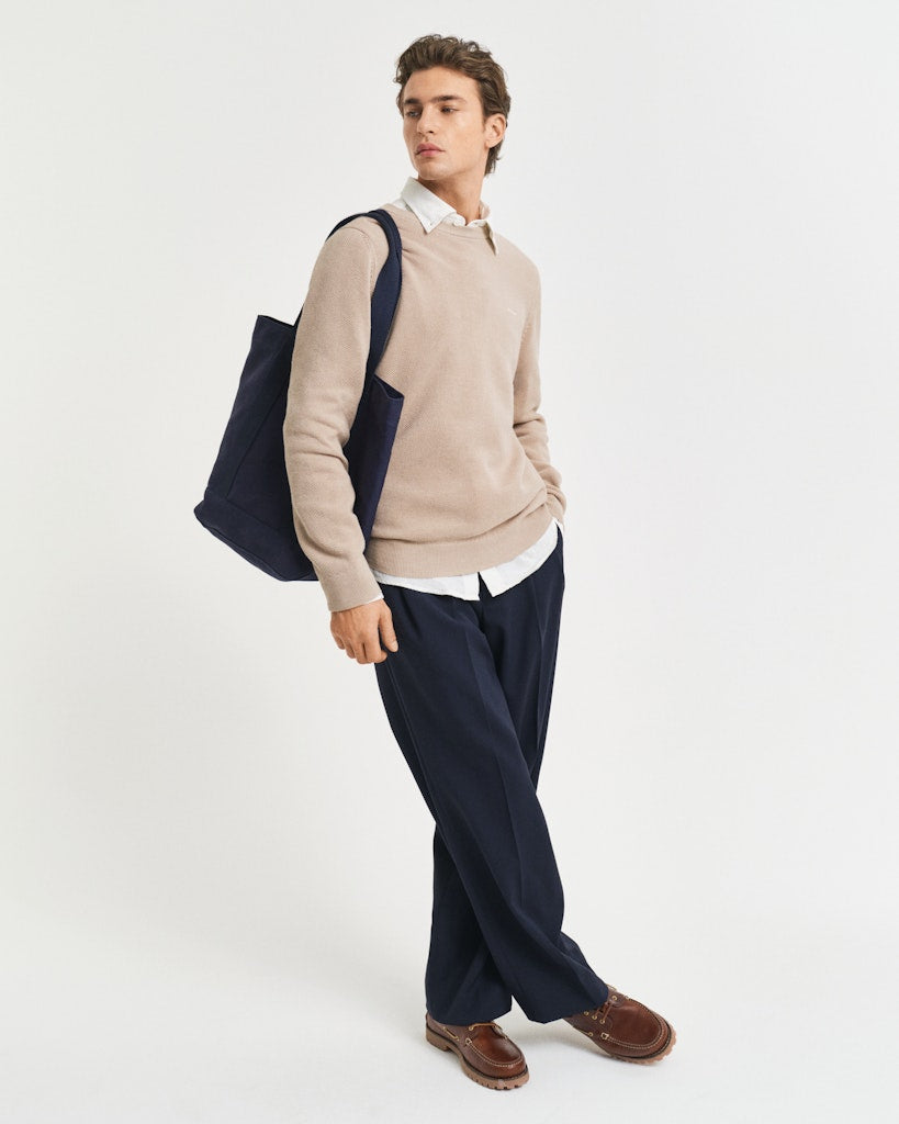 Gant miesten neulepusero K Cotton Pique C-Neck, ruskeanharmaa