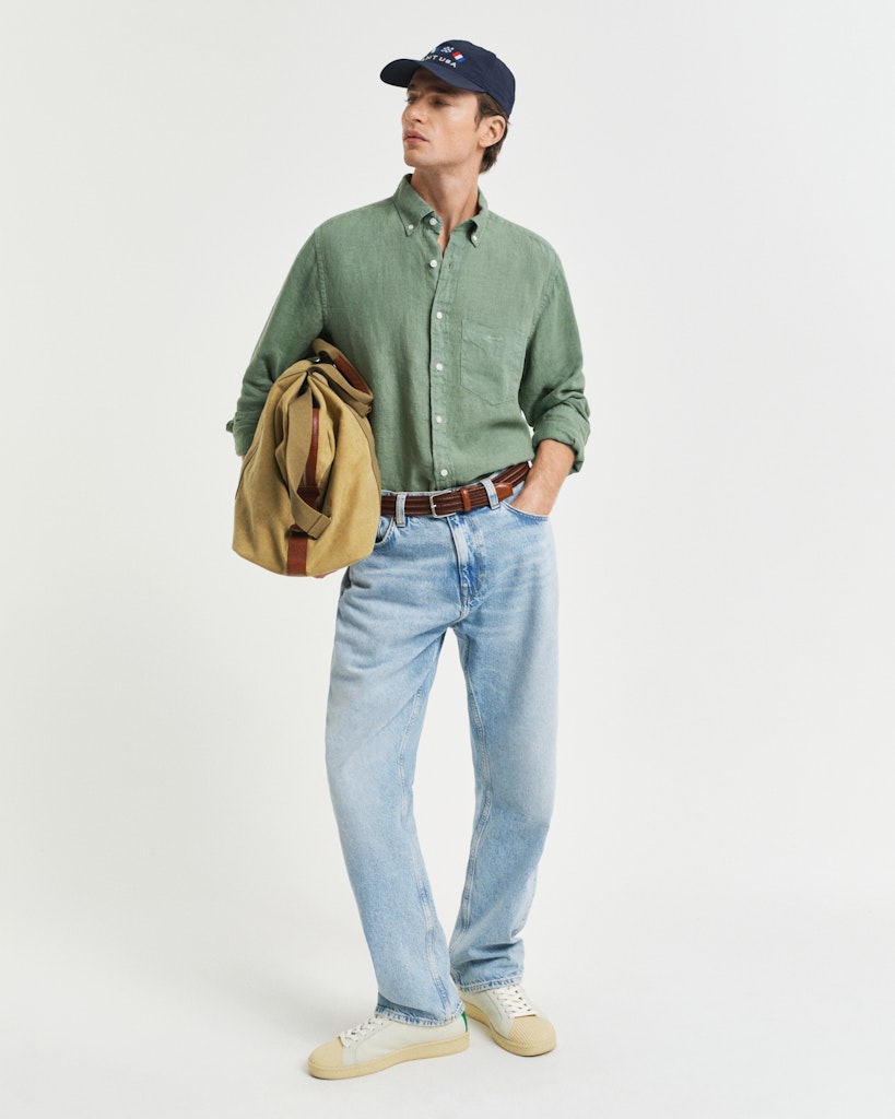 Gant miesten kauluspaita K Reg Garment Dyed Linen Shirt, vihreä