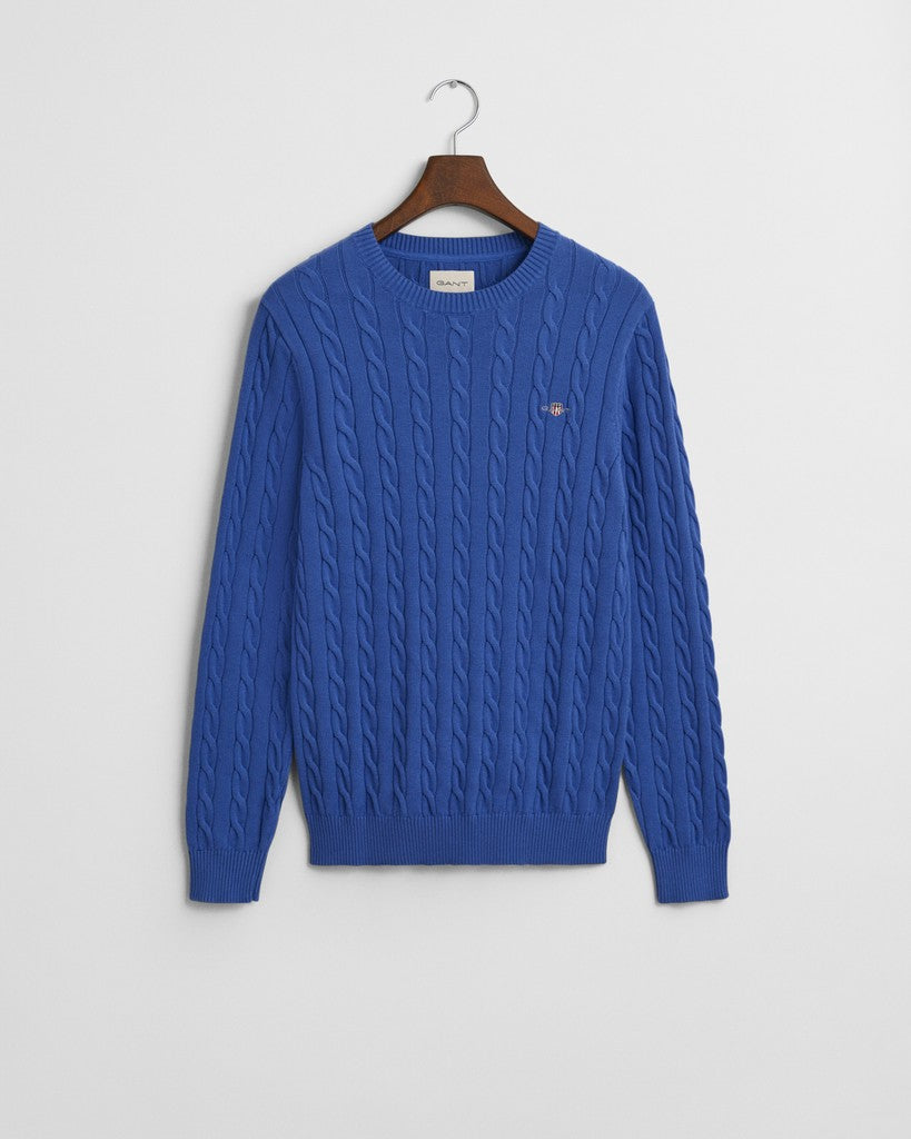 Gant miesten neulepusero Cotton Cable C-Neck, keskisininen