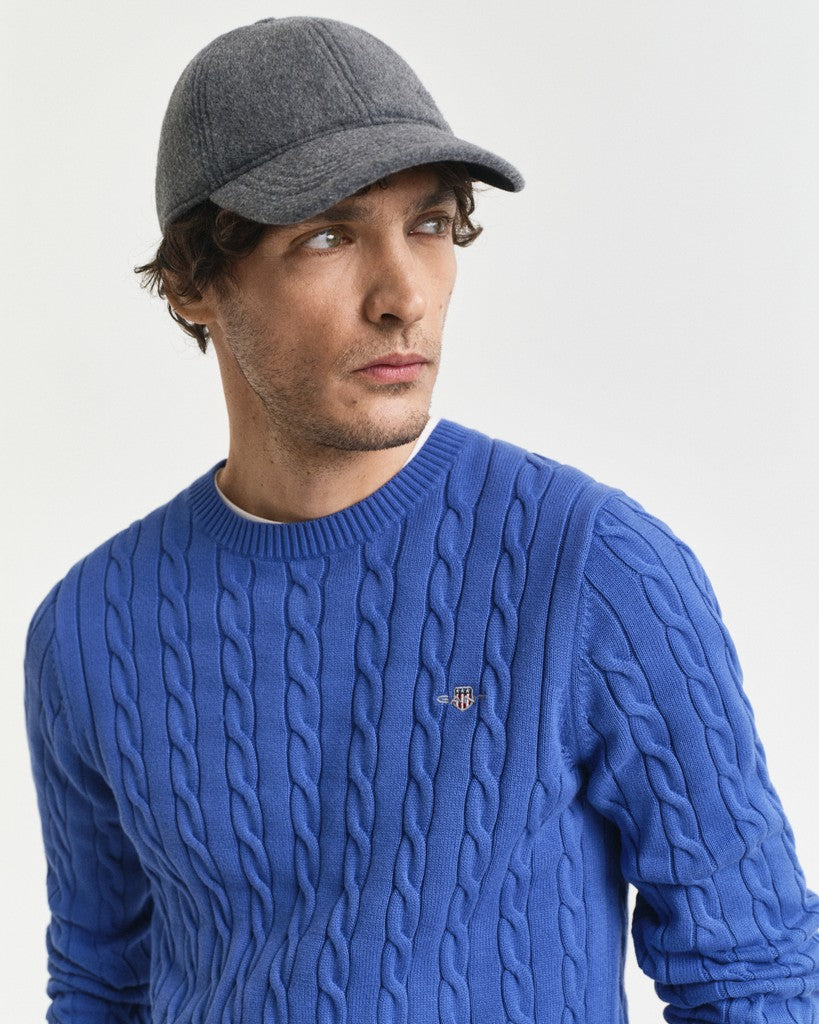 Gant miesten neulepusero Cotton Cable C-Neck, keskisininen