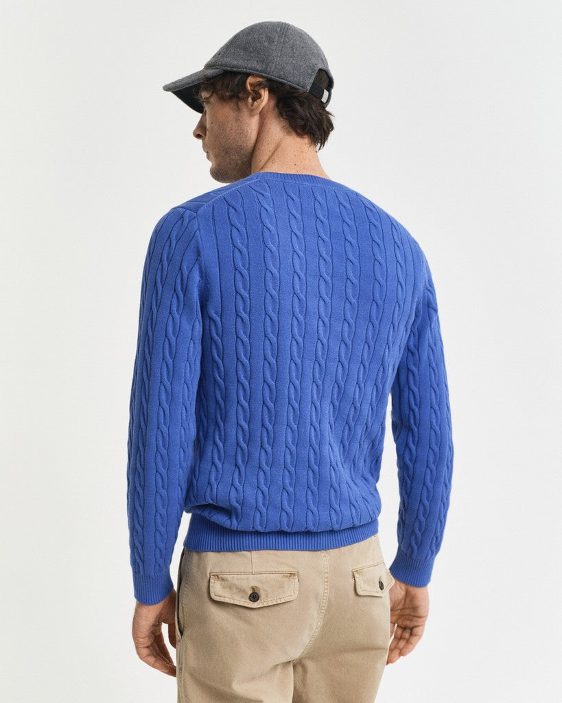 Gant miesten neulepusero Cotton Cable C-Neck, keskisininen