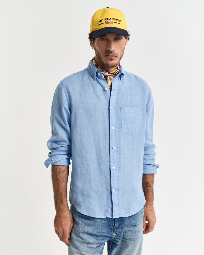 Gant miesten kauluspaita K Reg Garment Dyed Linen Shirt, vaaleansininen