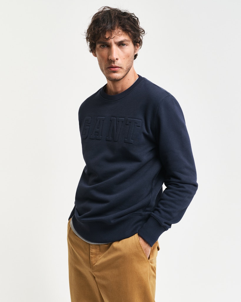 Gant miesten collegepusero, K EMBOSSED C-NECK SWEAT TUMMANSININEN