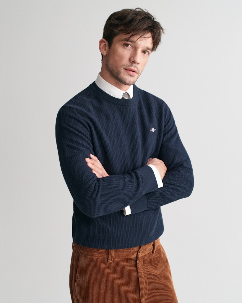Gant miesten neulepusero, K COTTON MICRO TEXTURED C-NECK TUMMANSININEN