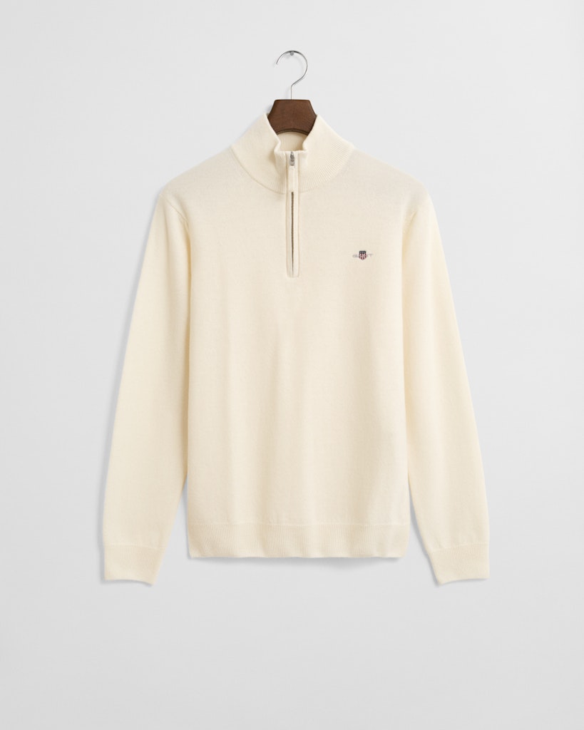 Gant miesten neulepusero, K SUPERFINE LAMBSWOOL HALF ZIP LUONNONVALKOINEN