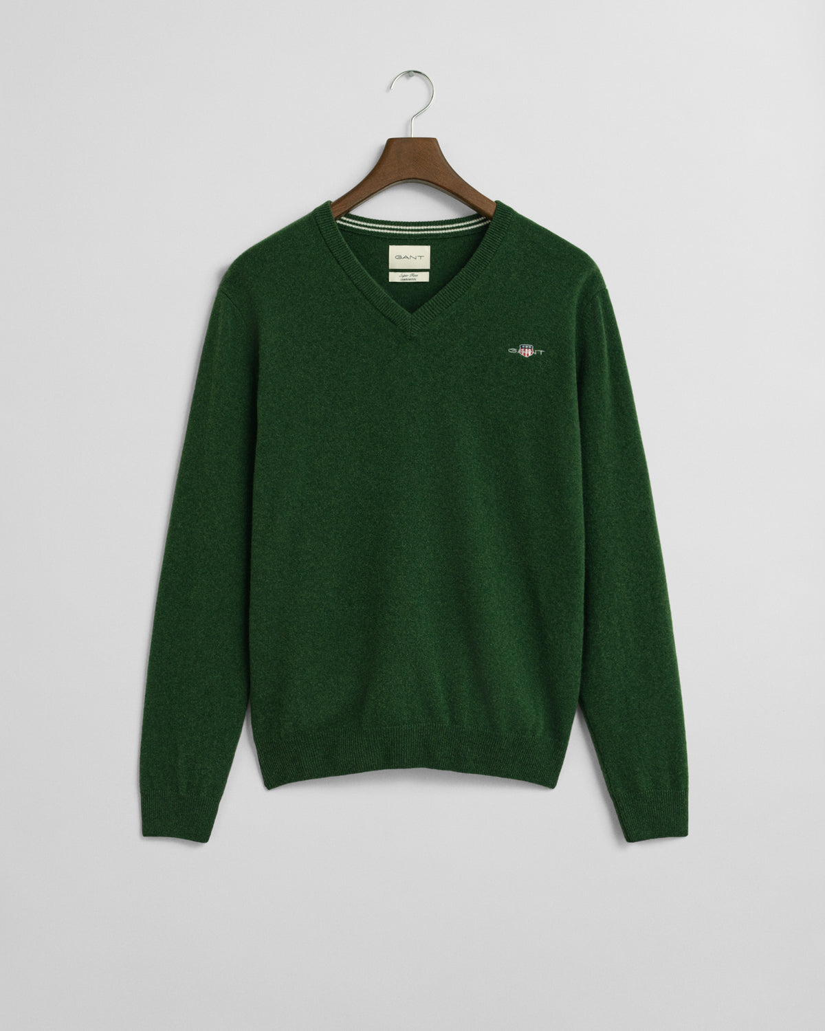 Gant miesten neulepusero Superfine Lambswool V-Neck, tummanvihreä