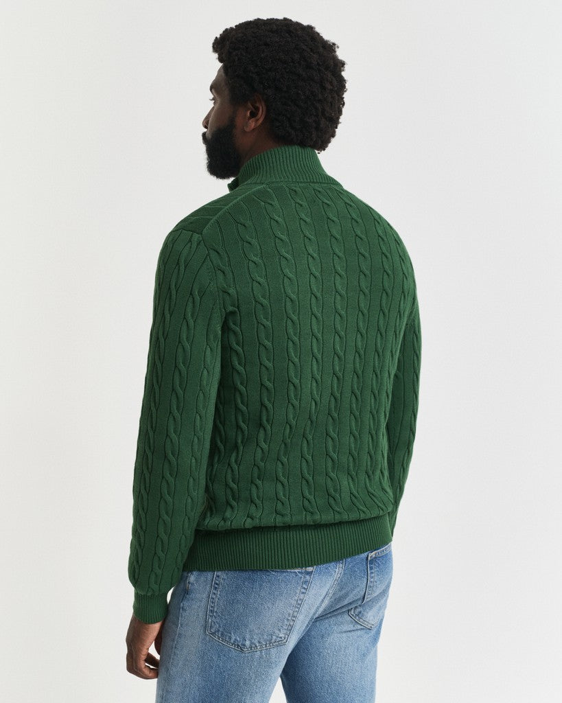 Gant miesten neulepusero Cotton Cable Half Zip, tummanvihreä