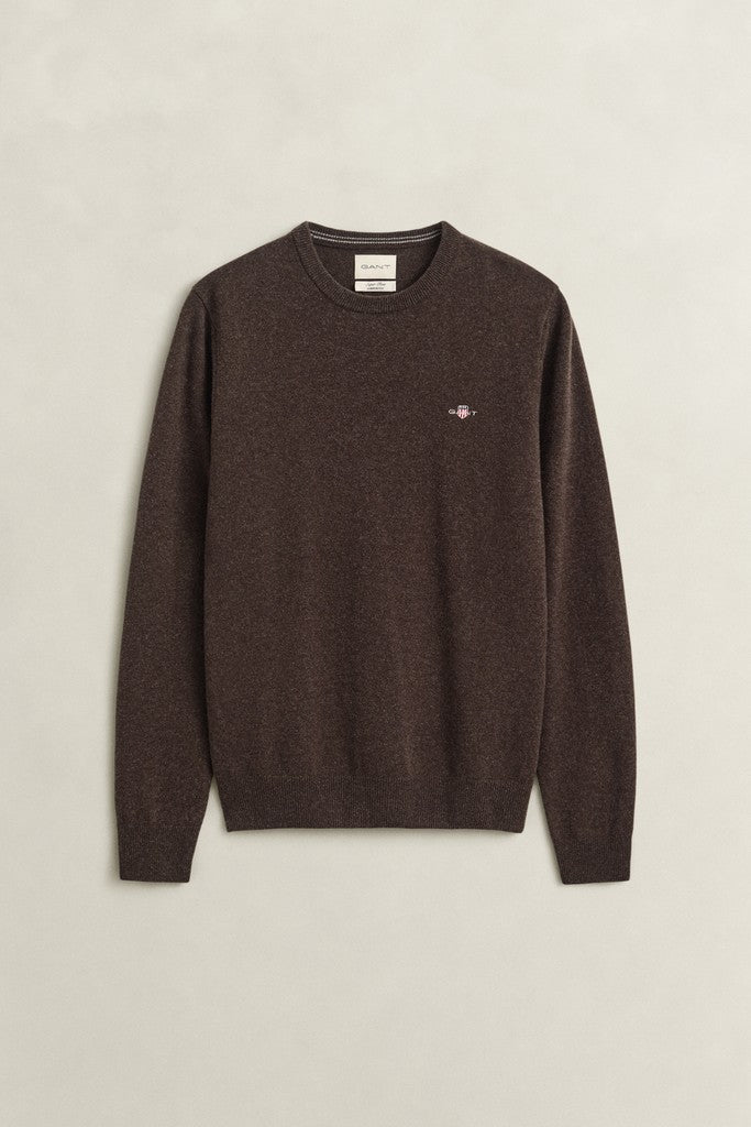 Gant miesten neulepusero Superfine Lambswool C-Neck, tummanruskea