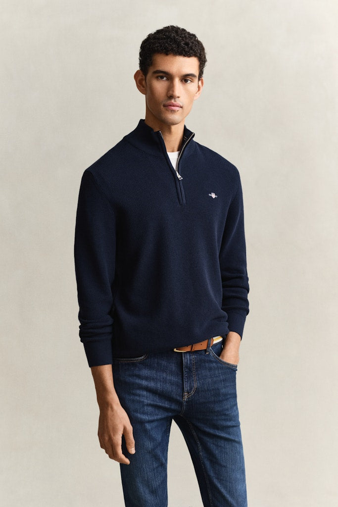 Gant miesten neulepusero Micro Textured Half Zip, tummansininen