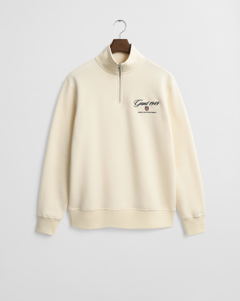 Gant Miesten Collegepusero Graphic Half Zip, Luonnonvalkoinen
