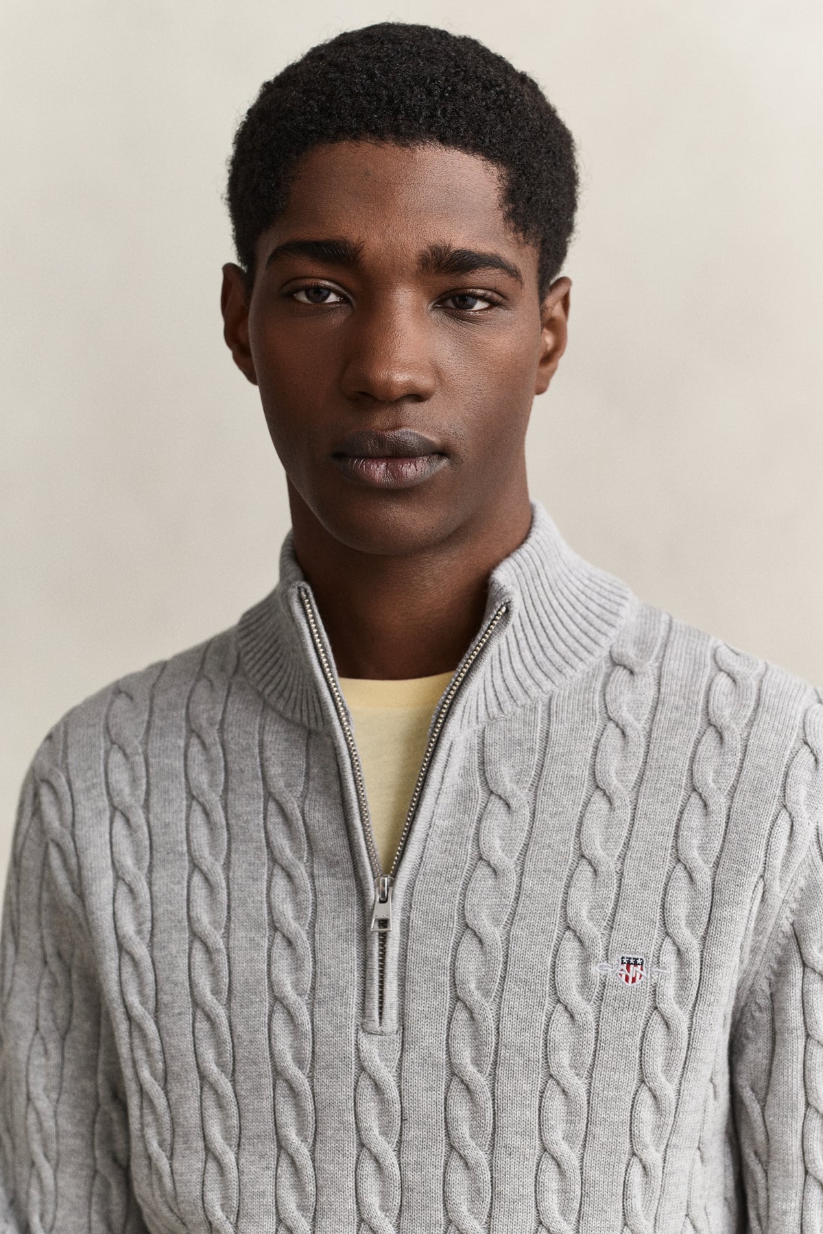 Gant miesten neulepusero Cotton Cable Half Zip, Vaaleanharmaa meleerattu