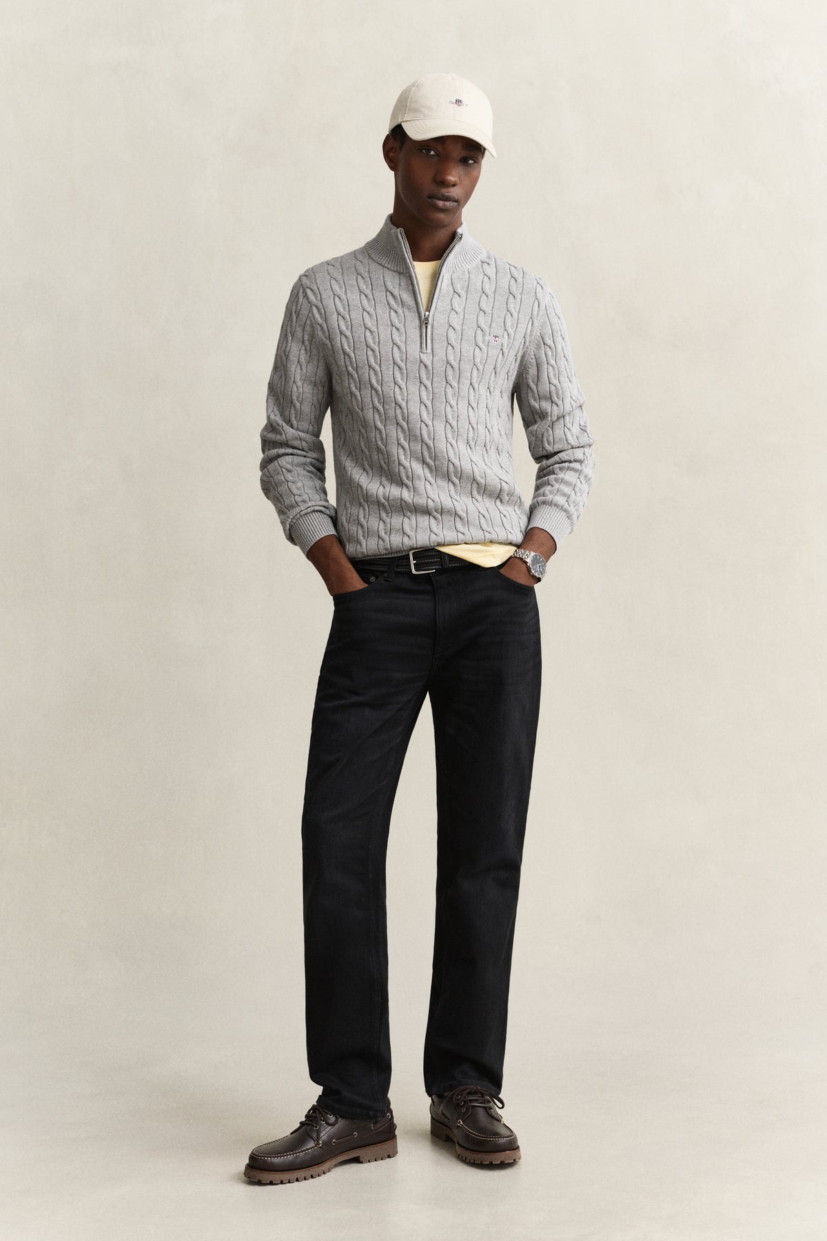 Gant miesten neulepusero Cotton Cable Half Zip, Vaaleanharmaa meleerattu
