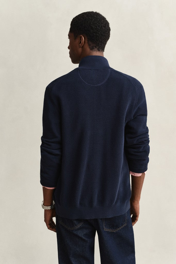 Gant miesten neuletakki Micro Textured Cotton Zip Cardigan, tummansininen