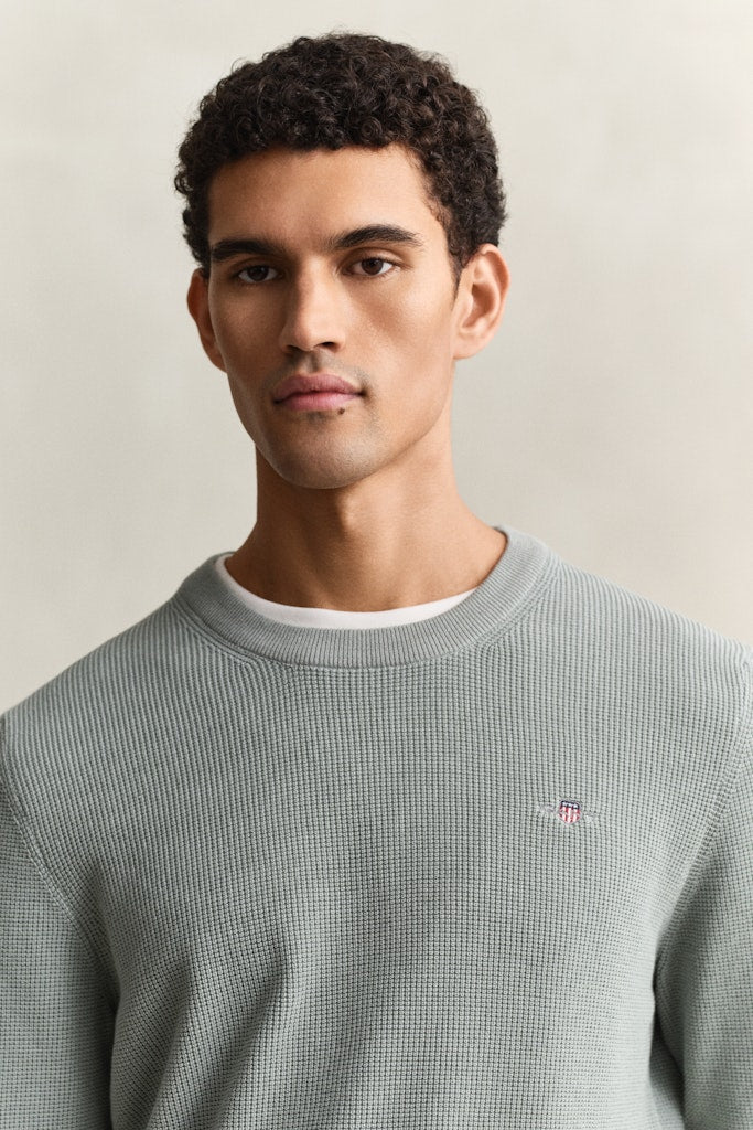 Gant miesten neulepusero Micro Textured Cotton C-Neck, vihreä