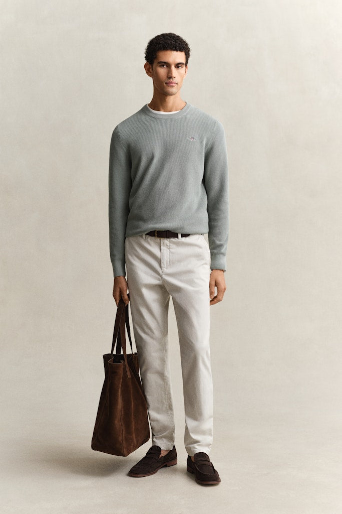 Gant miesten neulepusero Micro Textured Cotton C-Neck, vihreä