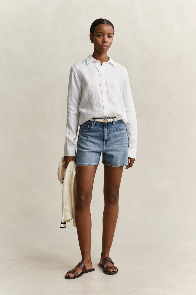 Gant naisten paitapusero Regular Fit Linen Shirt, valkoinen