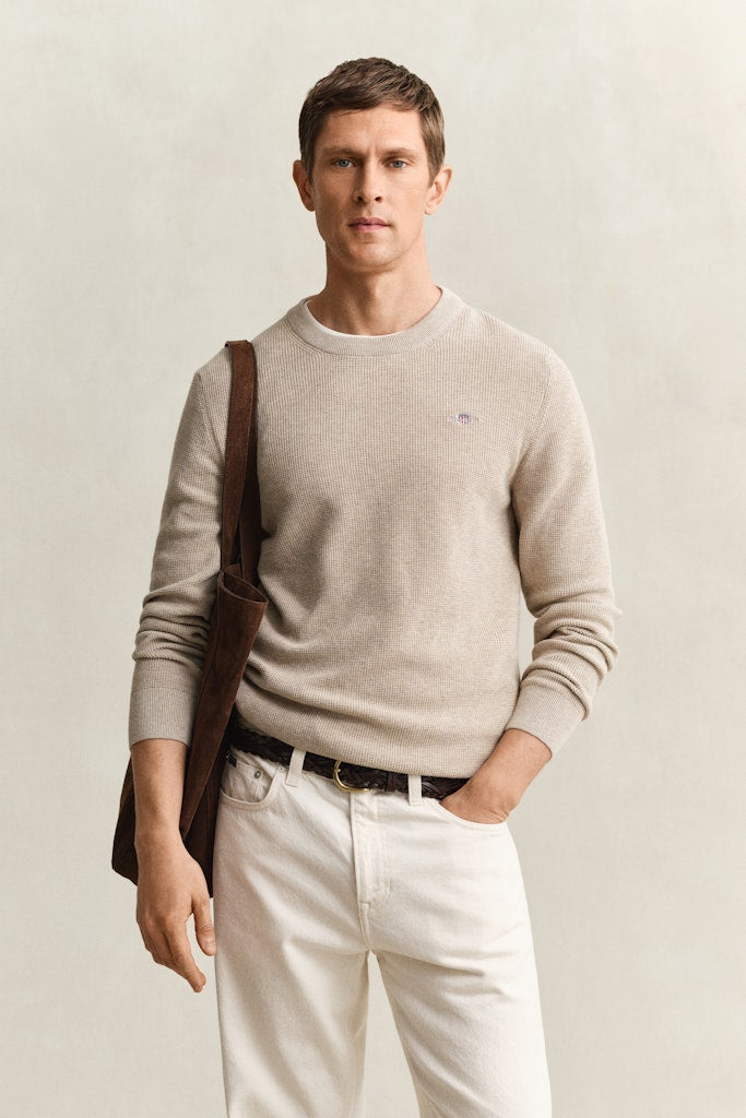 Gant miesten neulepusero Micro Textured C-Neck, kerma