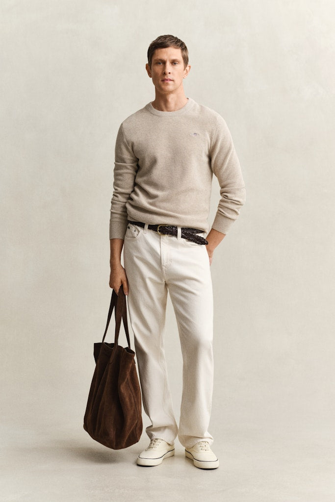 Gant miesten neulepusero Micro Textured C-Neck, kerma