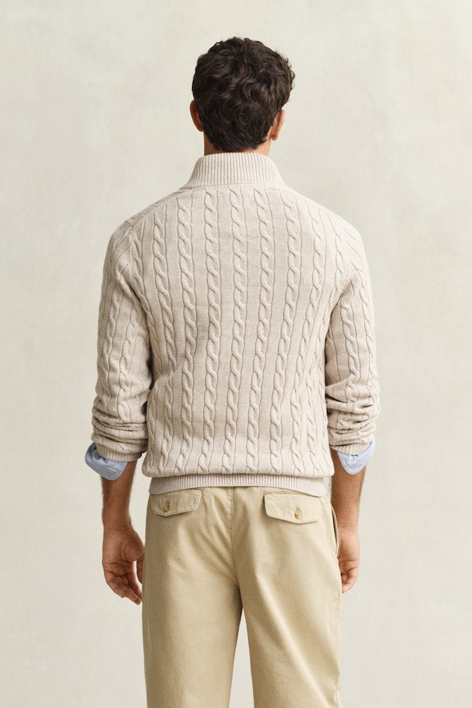 Gant miesten neulepusero Cotton Cable Half Zip, vaalea beige
