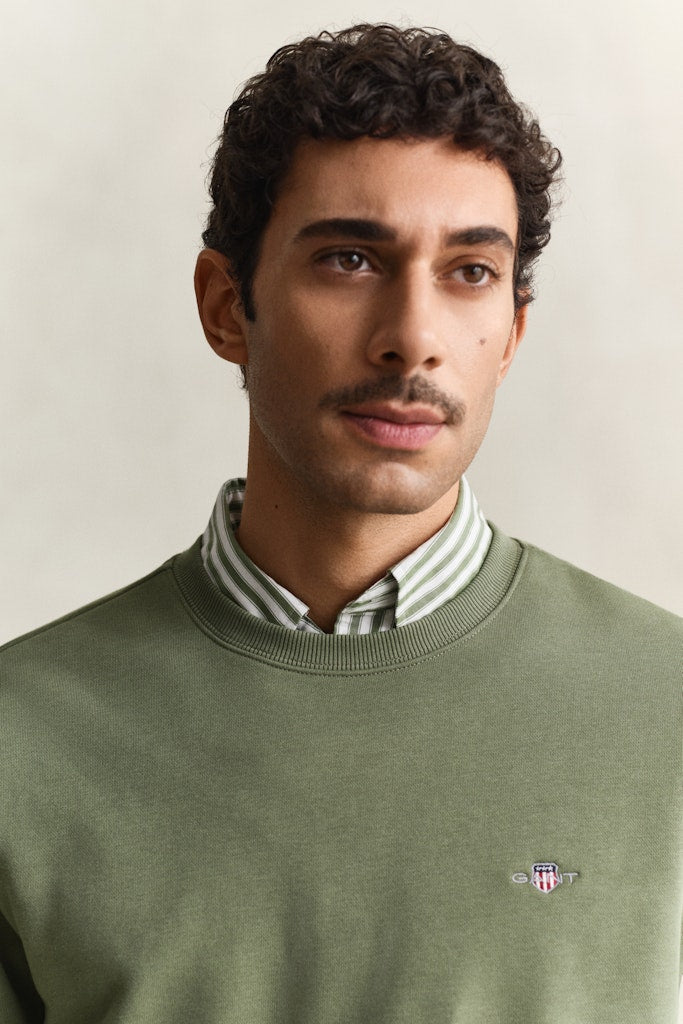 Gant miesten collegepaita Reg Shield C-Neck Sweater, vihreä