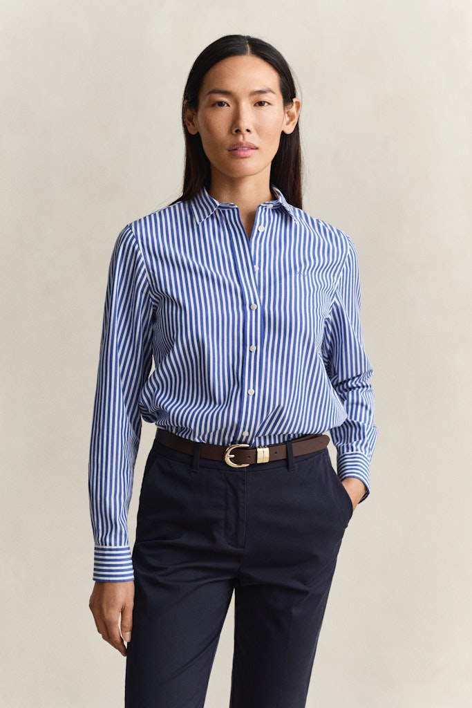 Gant naisten paitapusero Reg Poplin Stripe Shirt, raidallinen sininen