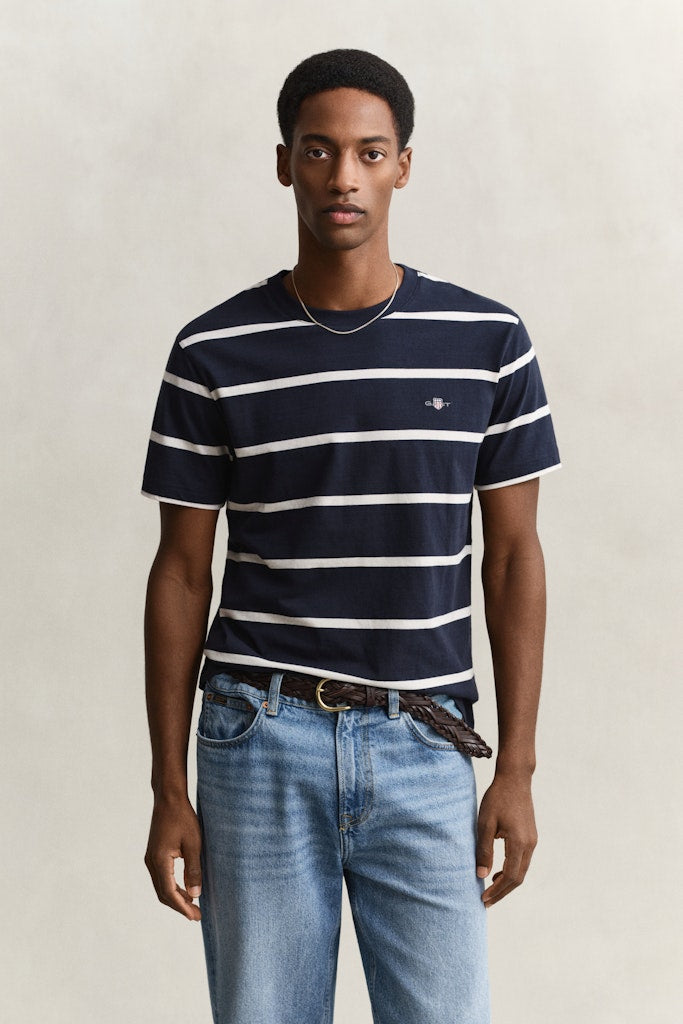 Gant miesten t-paita Striped SS T-Shirt, tummansininen