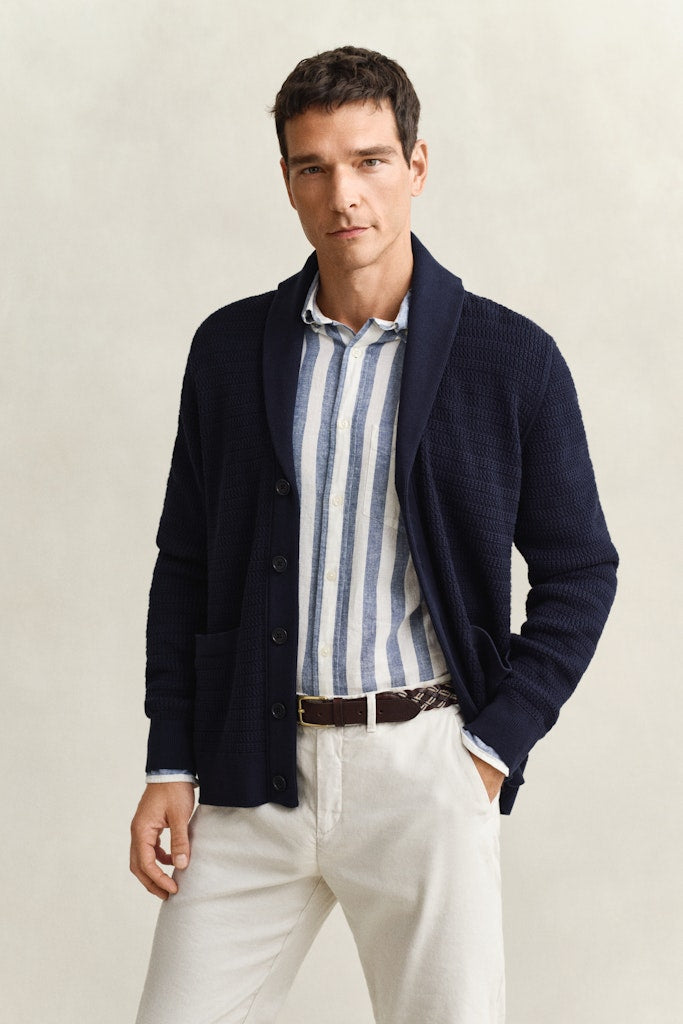 Gant miesten neuletakki Mini Cable Shawl Cardigan, tummansininen