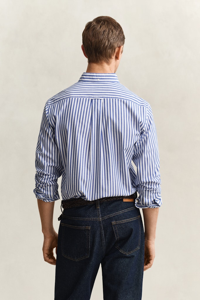 Gant miesten kauluspaita Regular Fit Classic Striped Poplin Shirt, raidallinen sininen
