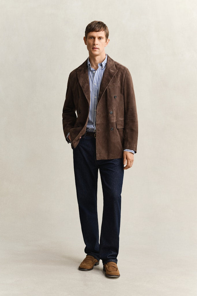 Gant miesten kauluspaita Regular Fit Classic Striped Poplin Shirt, raidallinen sininen