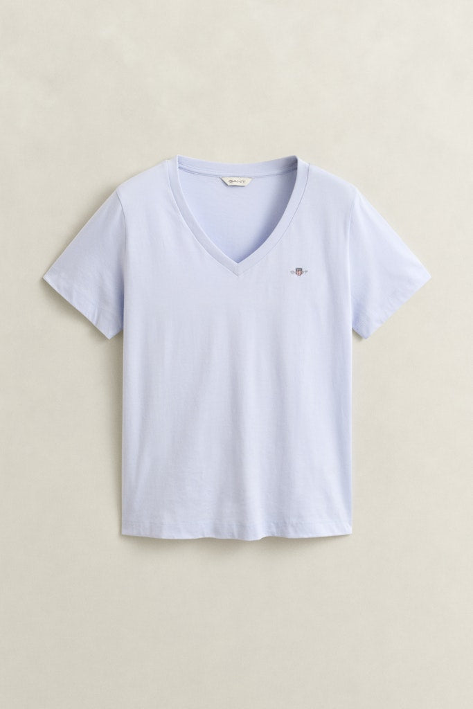 Gant Naisten T-paita Shield SS V-Neck, Vaaleansininen