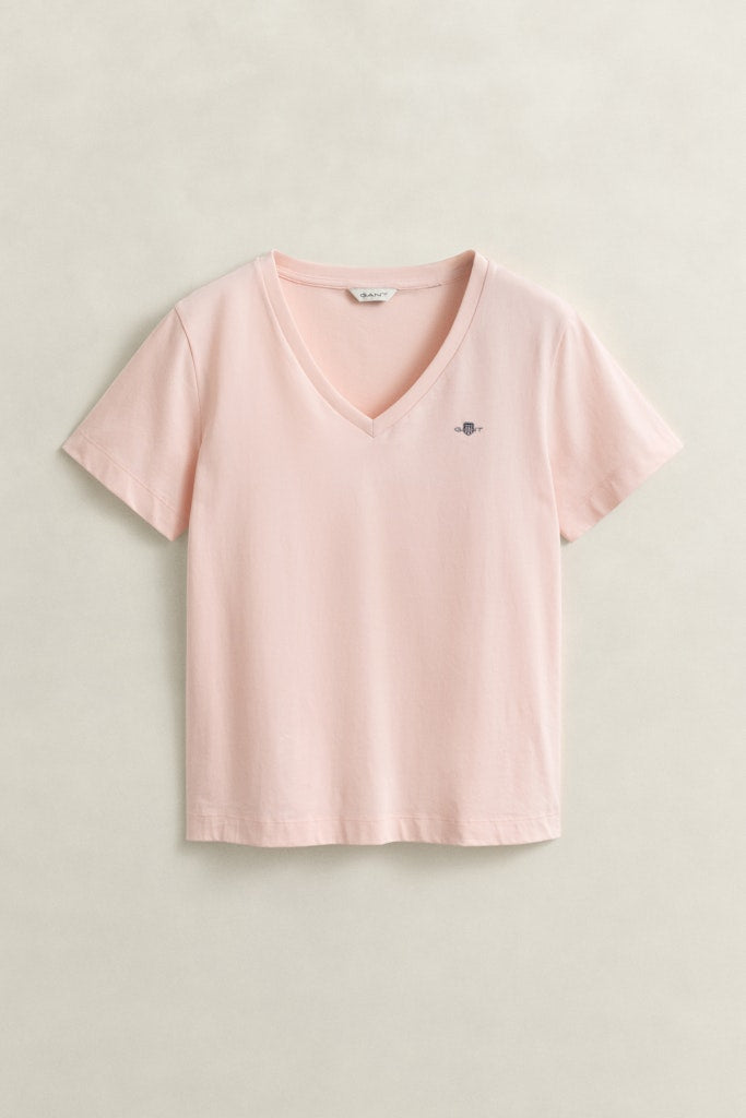 Gant naisten t-paita Shield V-Neck, Vaaleanpunainen