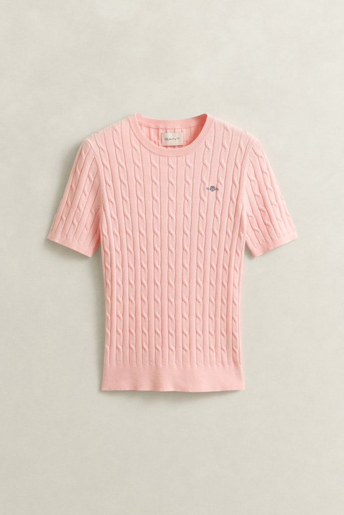 Gant naisten neulepusero Stretch Cotton Cable SS C-Neck, vaaleanpunainen
