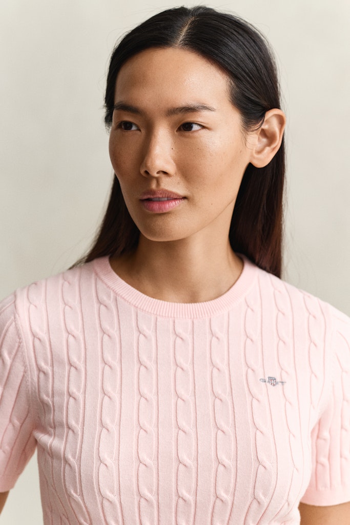 Gant naisten neulepusero Stretch Cotton Cable SS C-Neck, vaaleanpunainen
