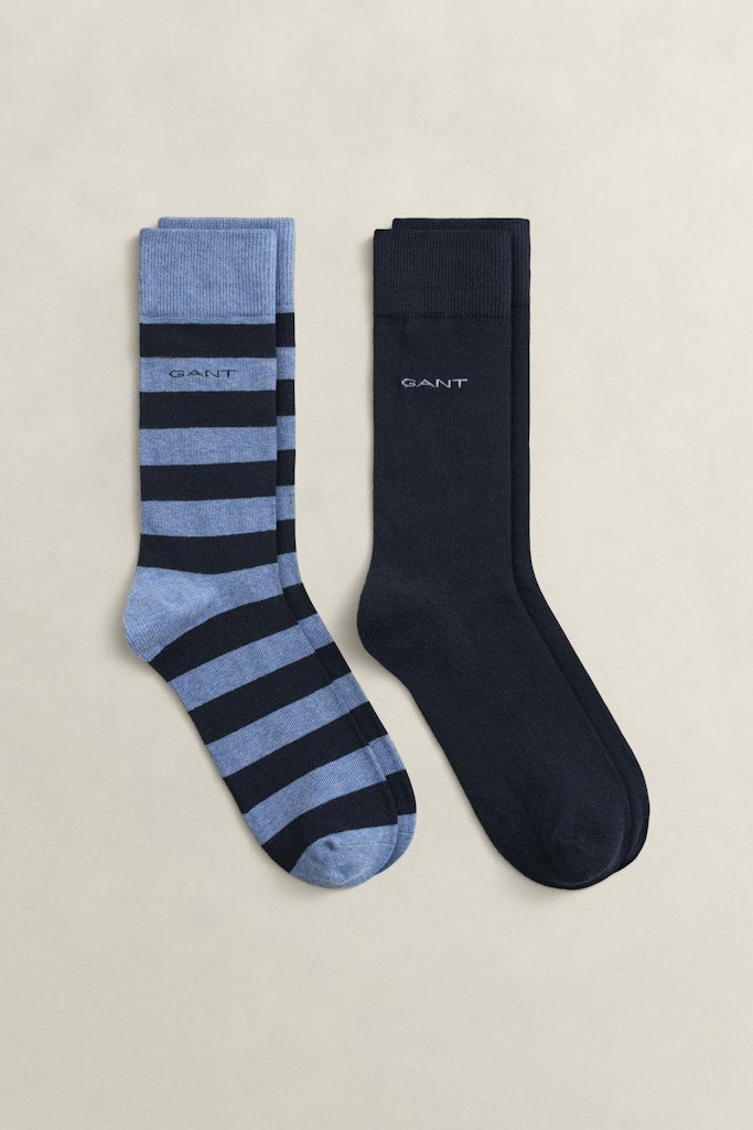 Gant miesten sukat Barstripe And Solid 2-pack, tummansininen