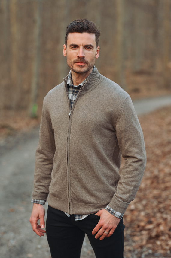 Gino Marcello miesten neuletakki Knit Full Zip, keskiruskea