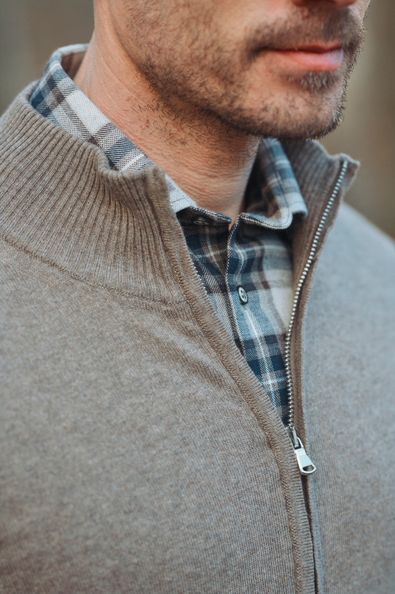 Gino Marcello miesten neuletakki Knit Full Zip, keskiruskea