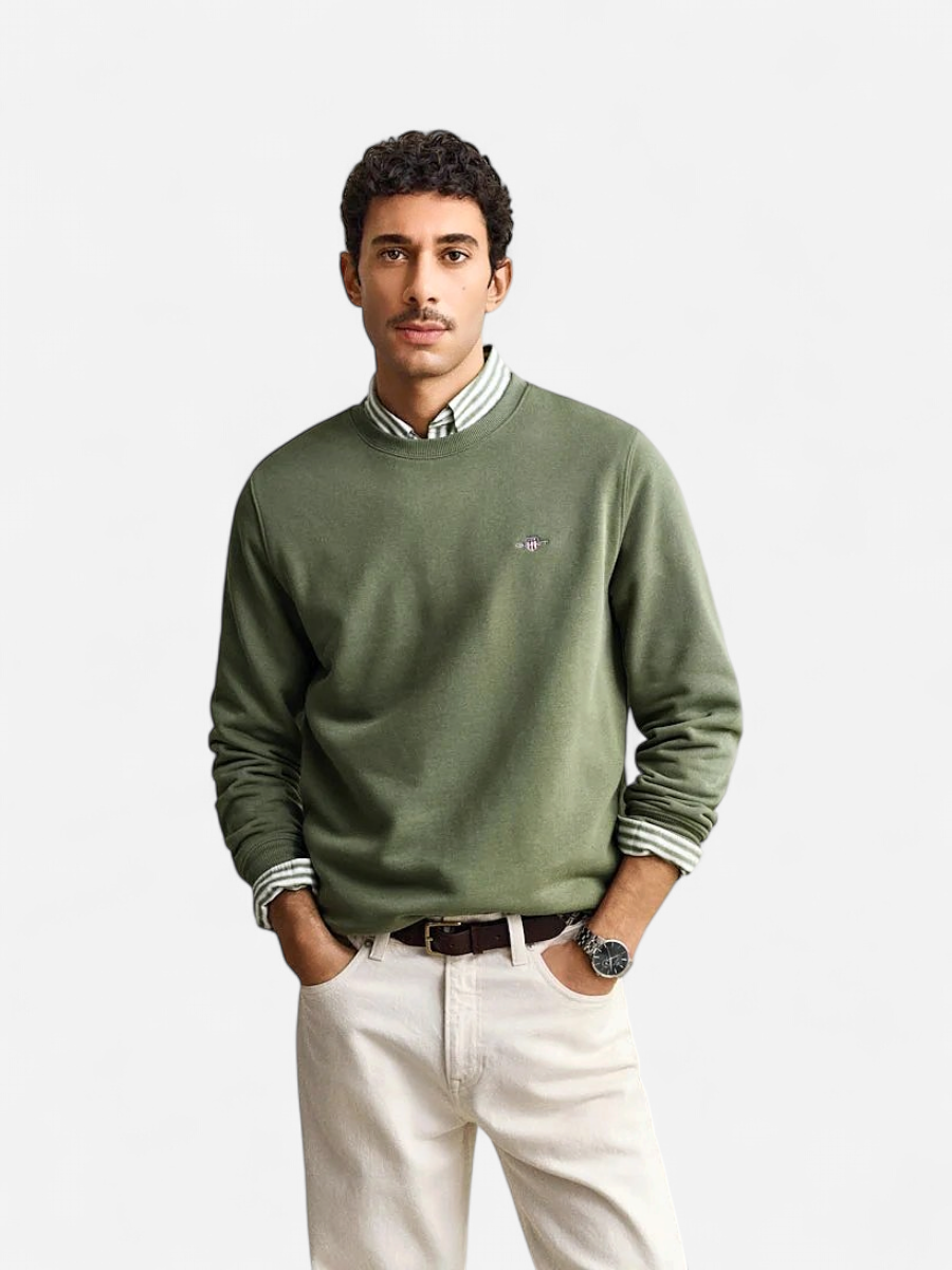 Gant miesten collegepaita Reg Shield C-Neck Sweater, vihreä - Kekäle.fi